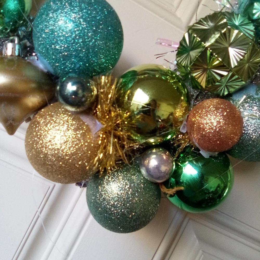 Shabby Blue Silver Gold Vintage Ornaments Holiday Wreath Handmade